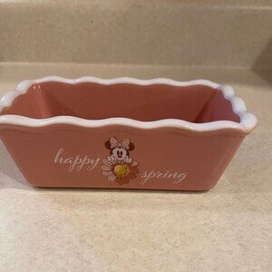Disney Minnie Mouse Happy Spring Mini Loaf Bread Baking Pan Dish Ceramic New